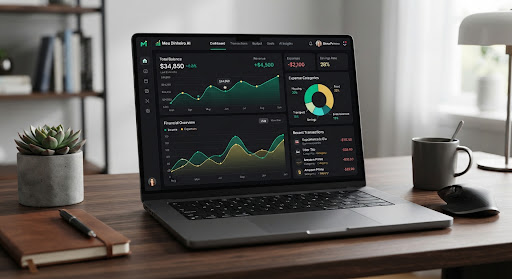 Dashboard do Meu Dinheiro AI com resumo, gráficos e categorias